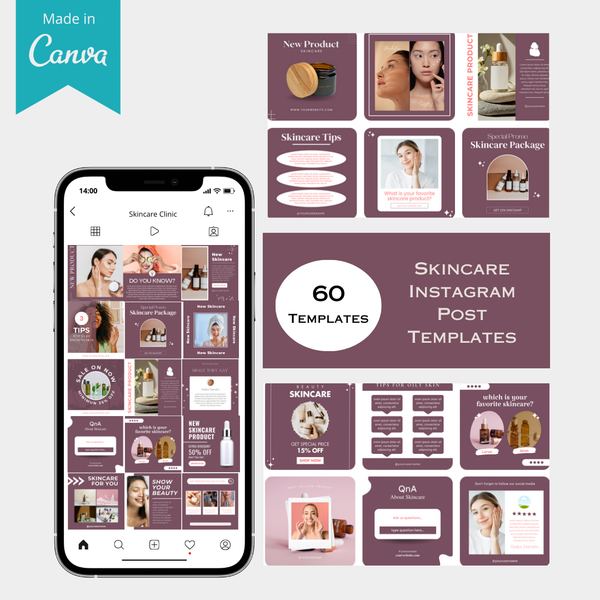 60 Skincare Instagram Post Canva Templates