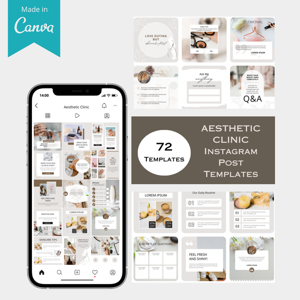 72 Aesthetic Clinic Instagram Posts Canva Template