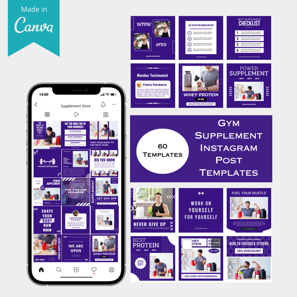 60  Gym Supplement Instagram Post Templates - Canva Editable