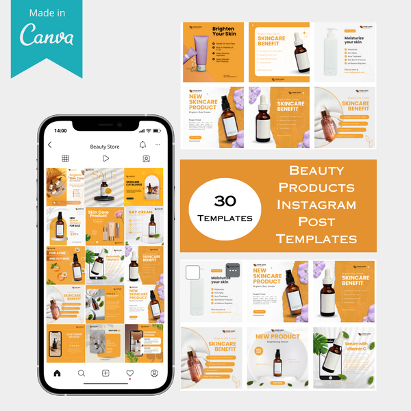 30 Beauty Products Instagram Post Templates - Canva Editable