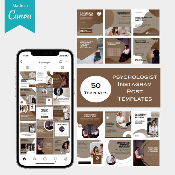 50 Psychologist Instagram Post Templates - Canva Editable