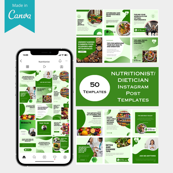 50 Nutritionist/Dietician Instagram Post Canva Templates