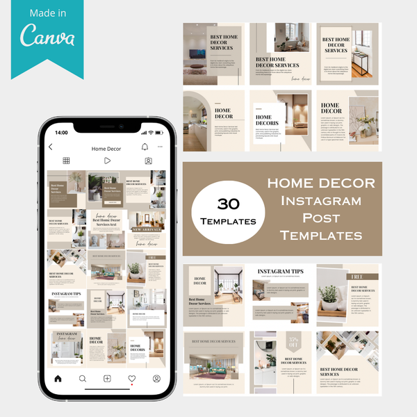 30 Home Decor Instagram Post Templates - Canva Editable