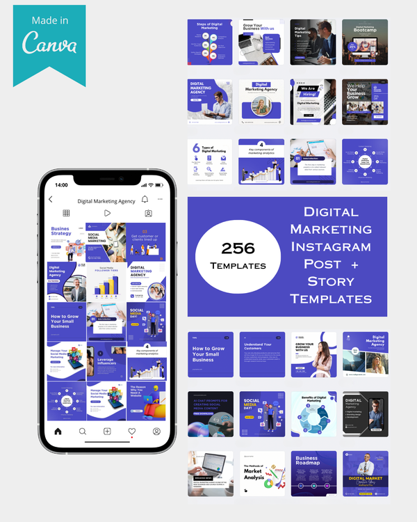 256 Digital Marketing Instagram Post + Story Templates - Canva